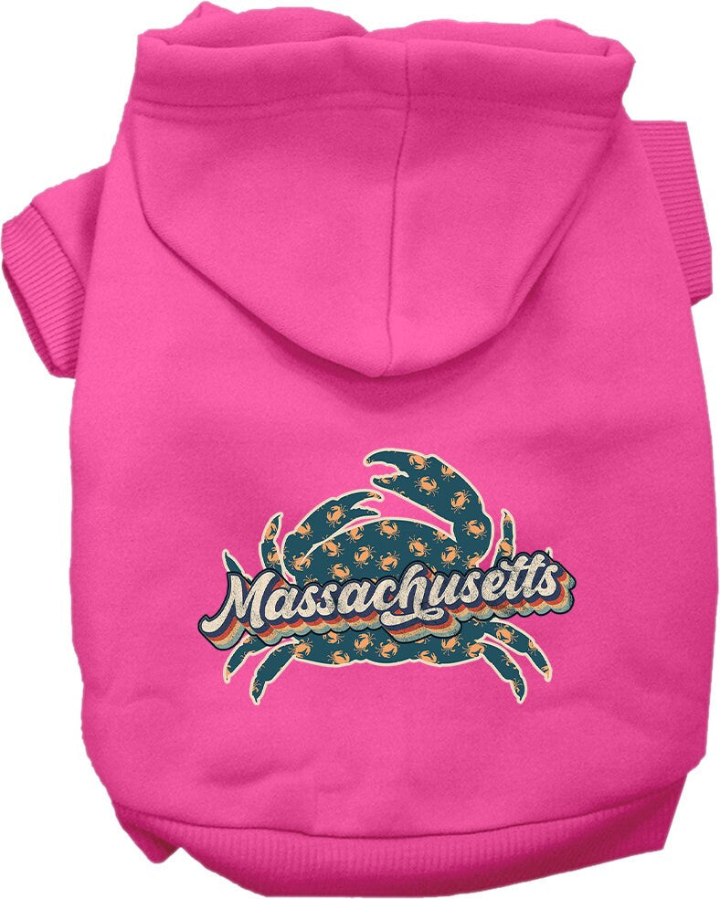 A cozy screen printed hoodie for medium to large pets featuring a Massachusetts Retro Crabs design, perfect for stylish walks.