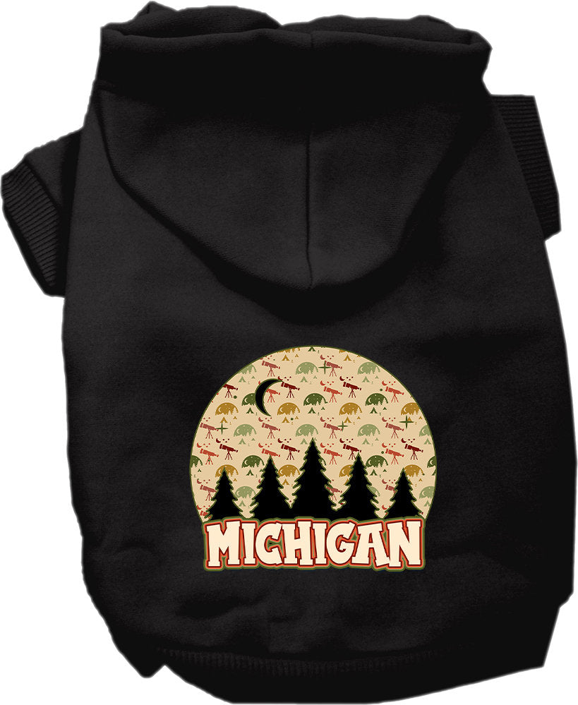 A cozy screen printed hoodie for medium to large pets, featuring a Michigan Under The Stars design, perfect for dogs and cats.