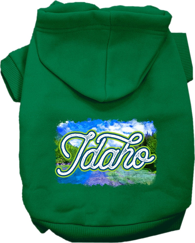 A cozy screen printed hoodie for medium to large pets, featuring a vibrant Idaho Summer design, perfect for dogs and cats.