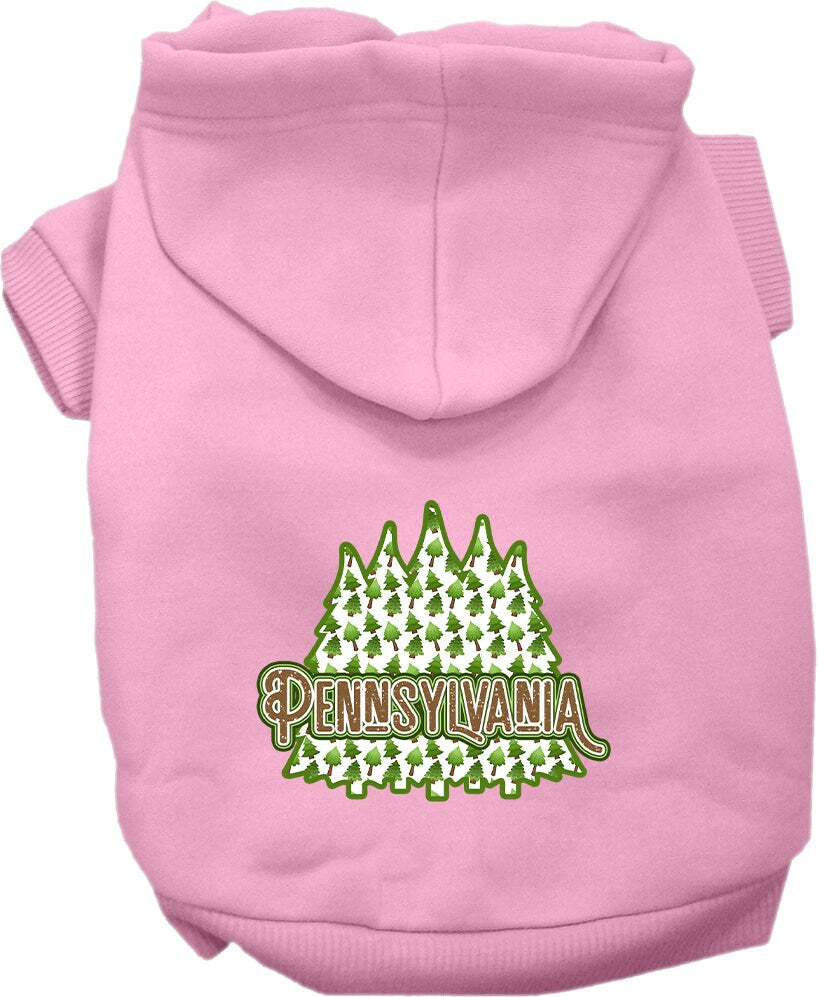 A cozy screen printed hoodie for medium to large pets featuring a Pennsylvania Woodland Trees design, perfect for dogs and cats.
