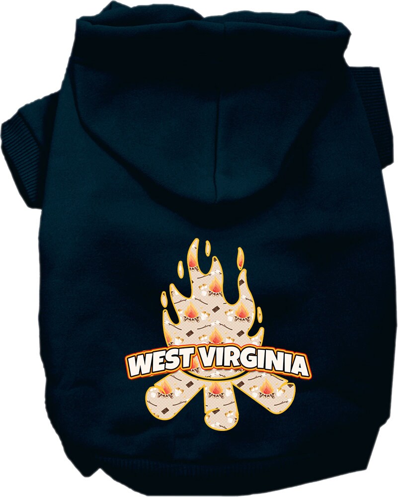 A cozy screen printed hoodie for medium to large pets featuring a West Virginia design, perfect for chilly outdoor adventures.