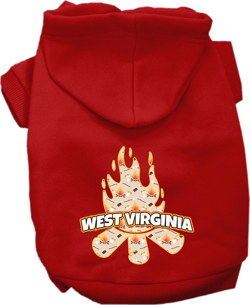 A cozy screen printed hoodie for medium to large pets featuring a West Virginia design, perfect for chilly outdoor adventures.