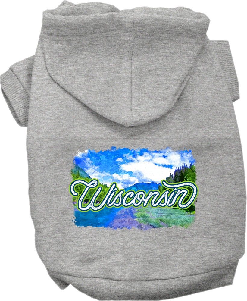 A cozy screen printed hoodie for medium to large pets, featuring a Wisconsin Summer design, perfect for dogs and cats.