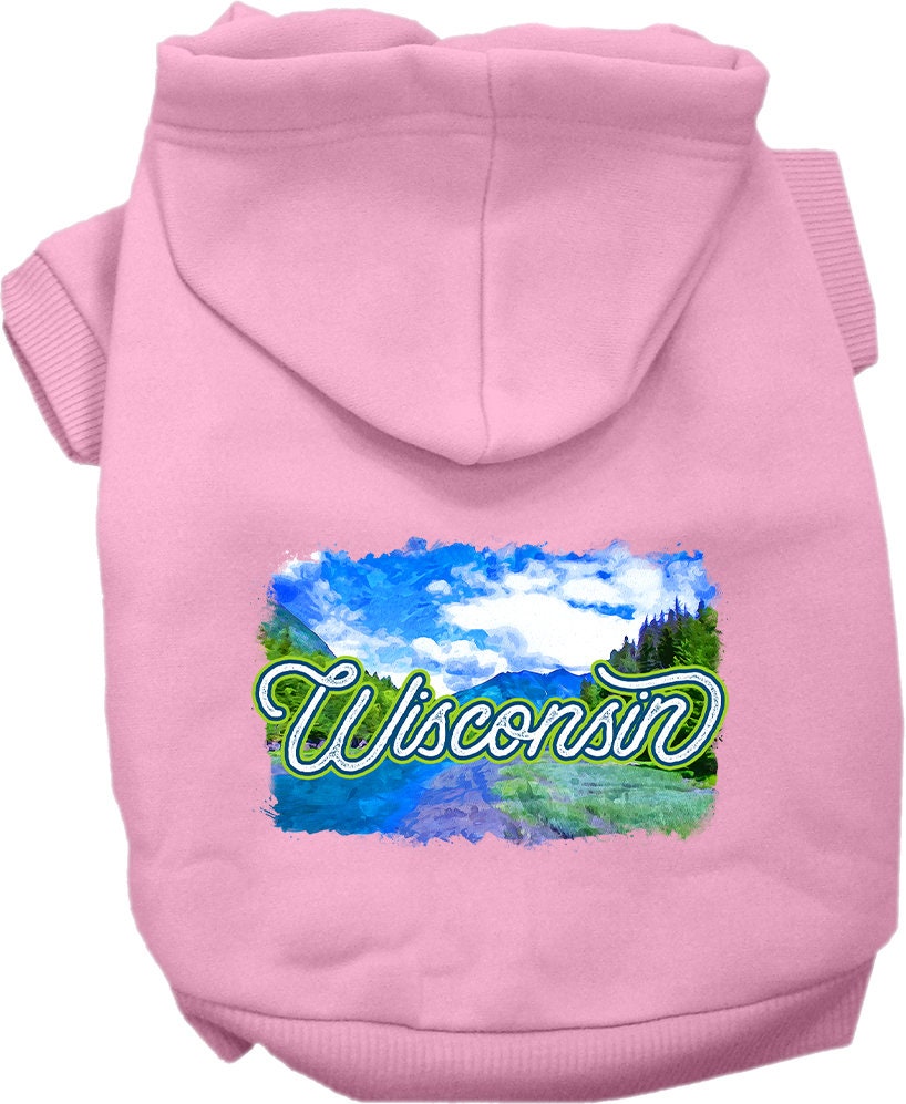 A cozy screen printed hoodie for medium to large pets, featuring a Wisconsin Summer design, perfect for dogs and cats.