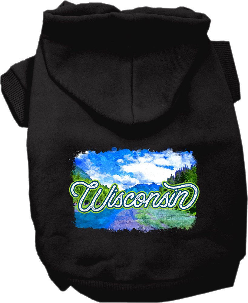 A cozy screen printed hoodie for medium to large pets, featuring a Wisconsin Summer design, perfect for dogs and cats.