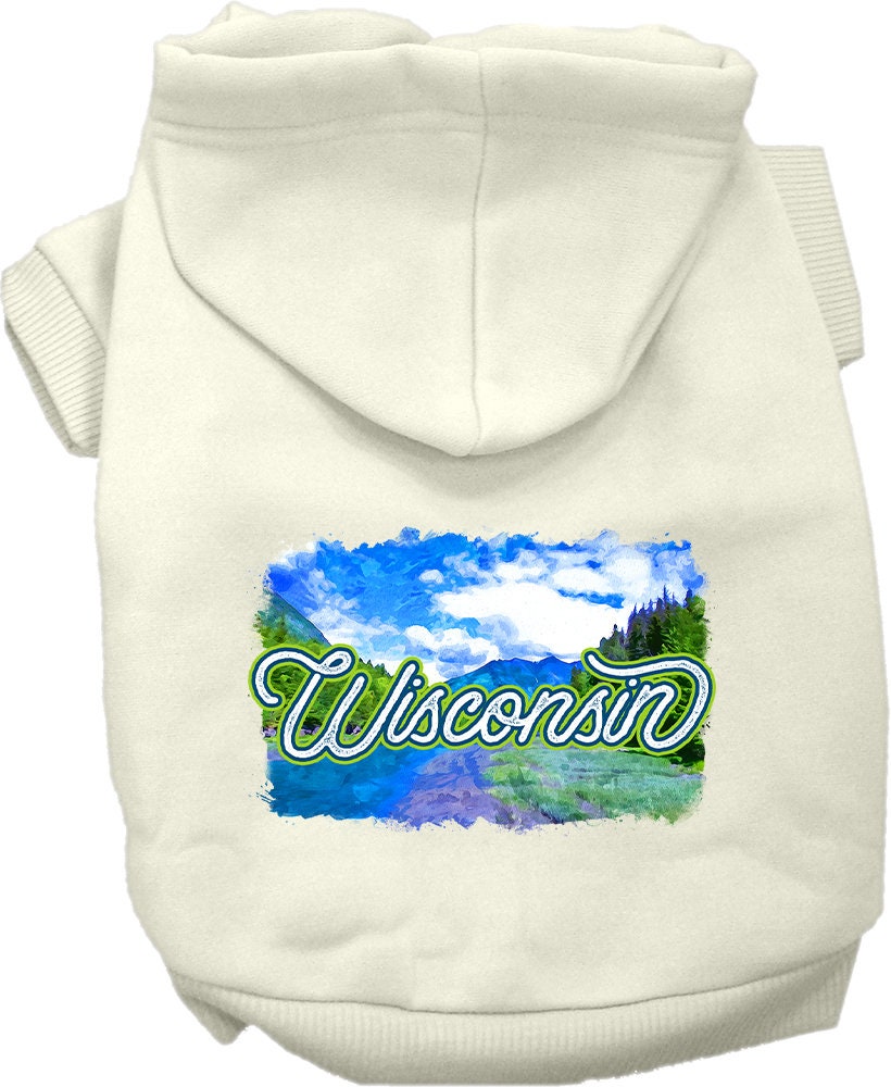A cozy screen printed hoodie for medium to large pets, featuring a Wisconsin Summer design, perfect for dogs and cats.