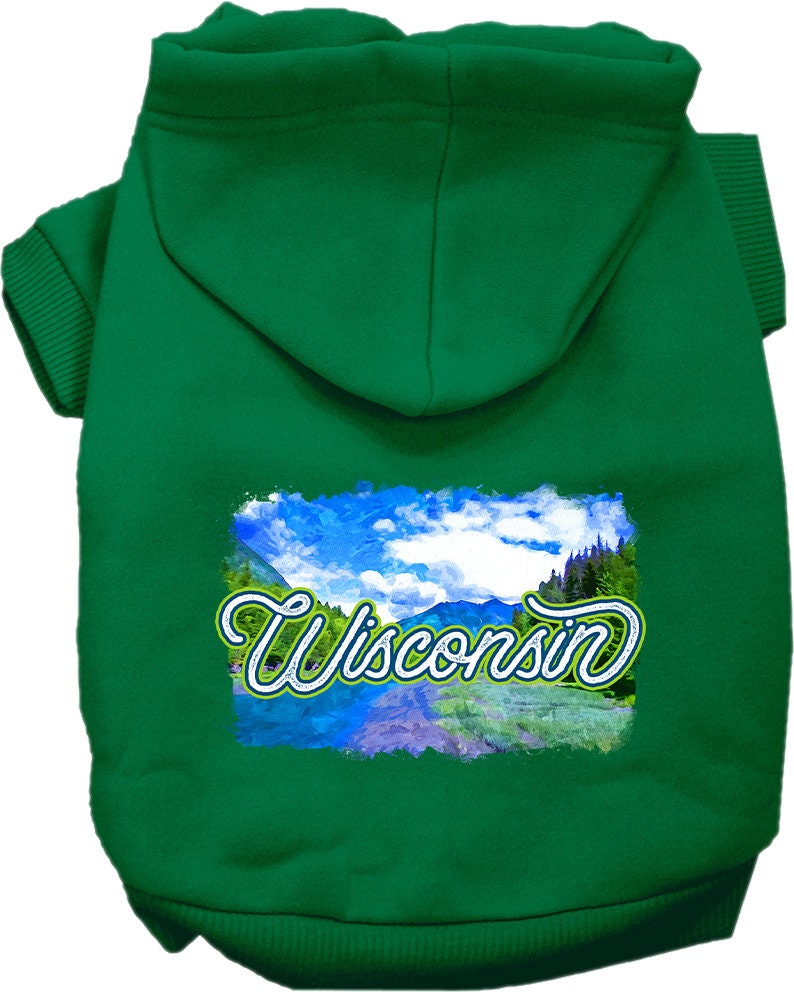 A cozy screen printed hoodie for medium to large pets, featuring a Wisconsin Summer design, perfect for dogs and cats.