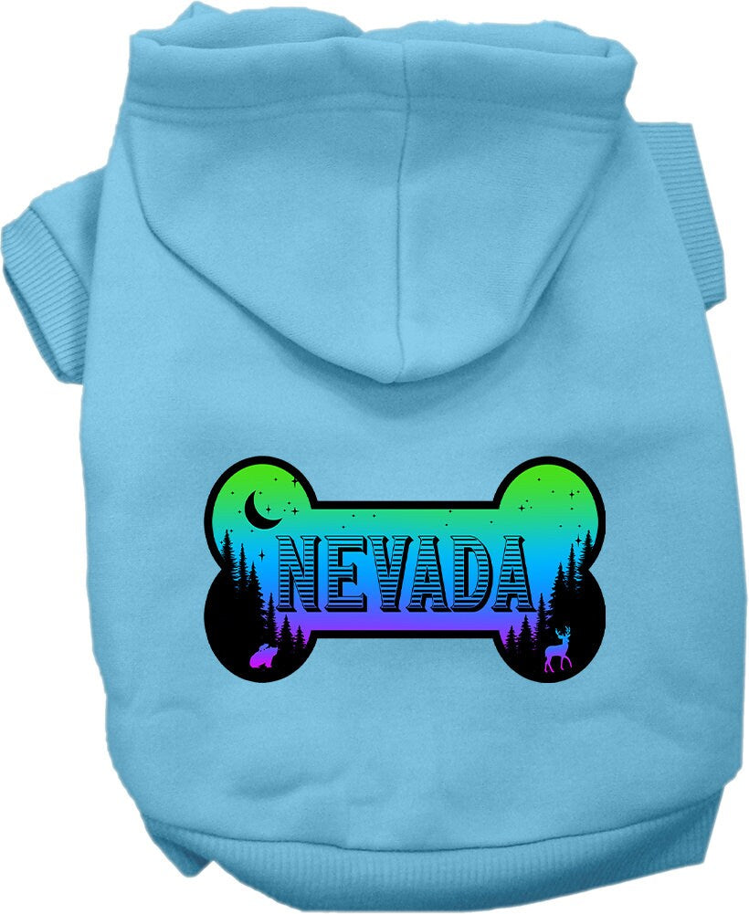 A cozy screen printed hoodie for medium to large pets, featuring a stylish Nevada Mountain Shades design, perfect for dogs and cats.