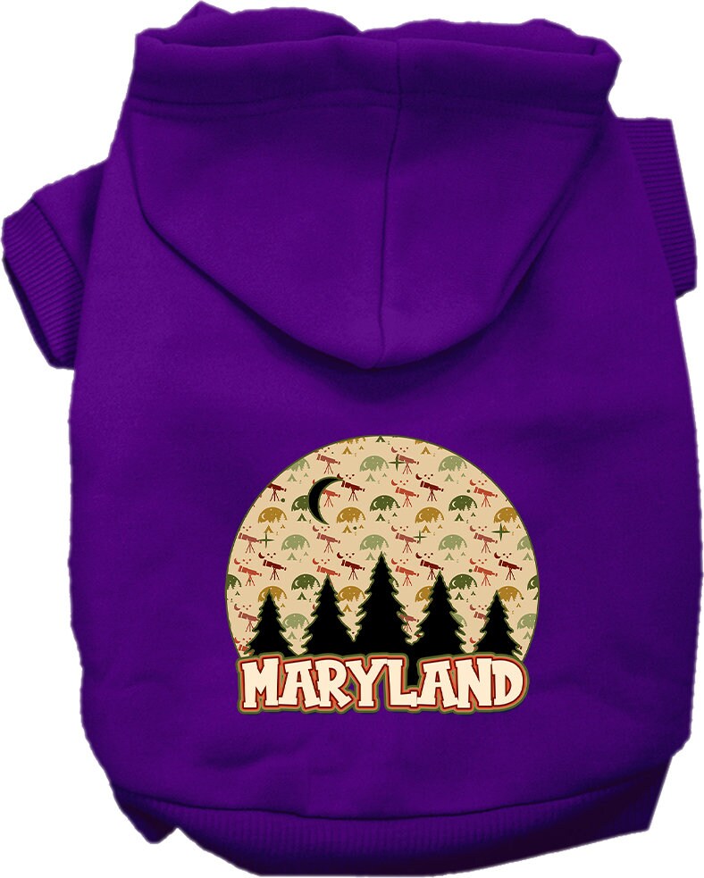 A cozy screen printed hoodie for medium to large pets, featuring a Maryland Under The Stars design, showcasing its soft fabric and durable stitching.
