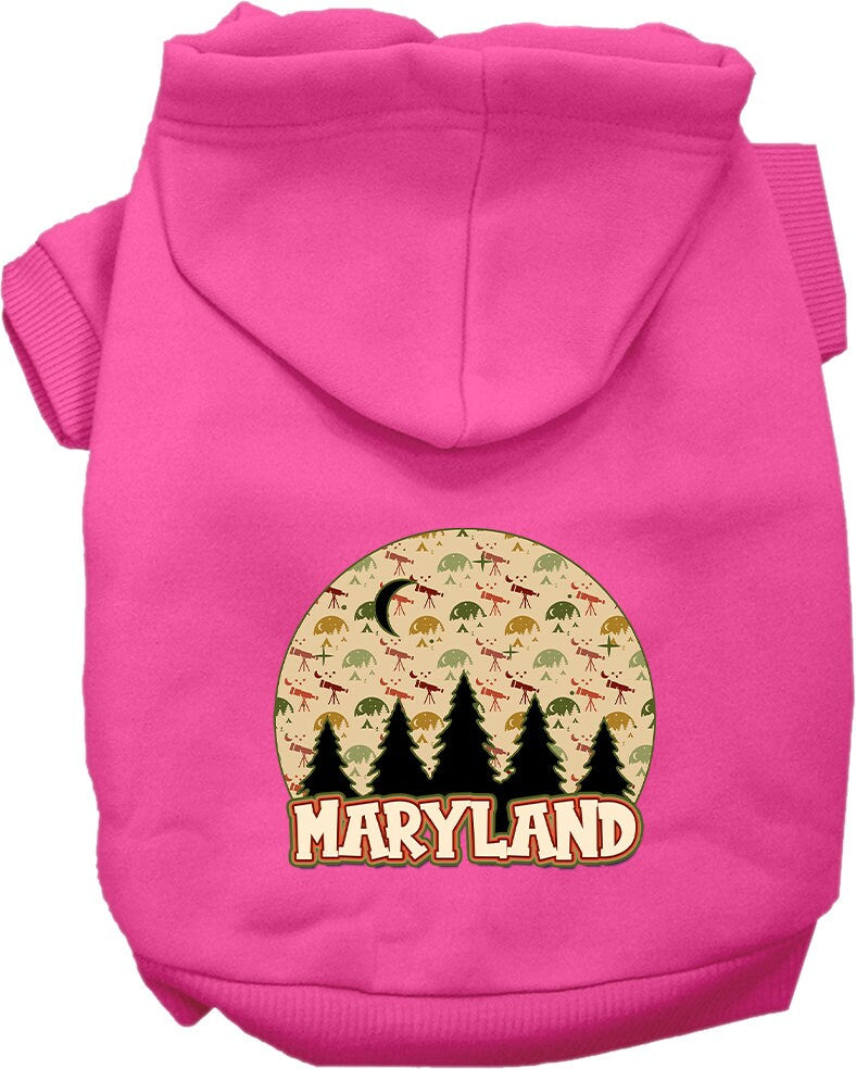 A cozy screen printed hoodie for medium to large pets, featuring a Maryland Under The Stars design, showcasing its soft fabric and durable stitching.