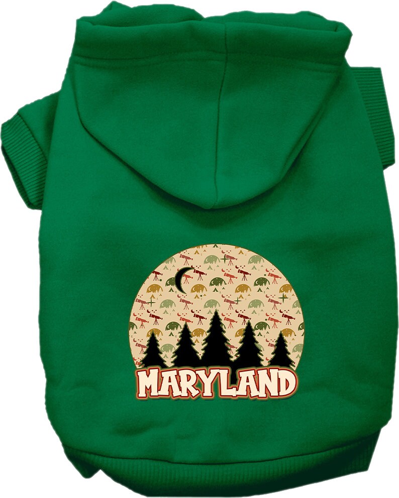 A cozy screen printed hoodie for medium to large pets, featuring a Maryland Under The Stars design, showcasing its soft fabric and durable stitching.