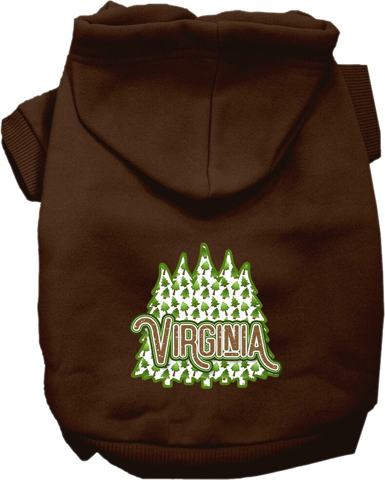 A cozy screen printed hoodie for medium to large pets featuring Virginia Woodland Trees design, perfect for dogs and cats.