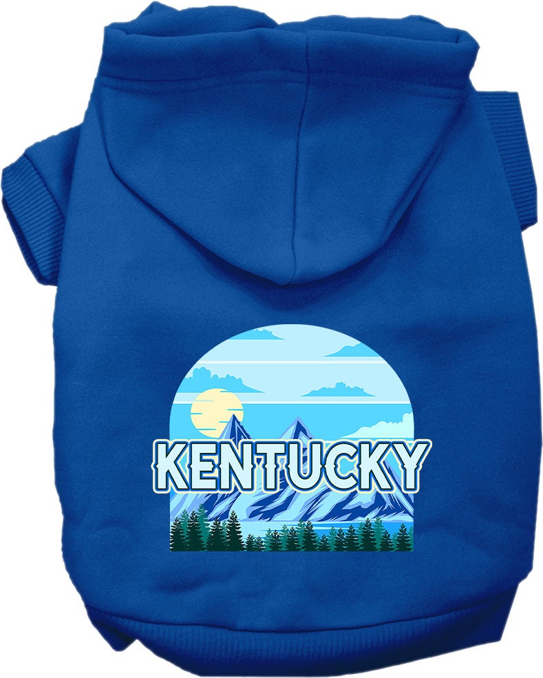 A cozy screen printed hoodie for medium to large pets, featuring the Kentucky Trailblazer design, showcasing its soft fabric and durable stitching.