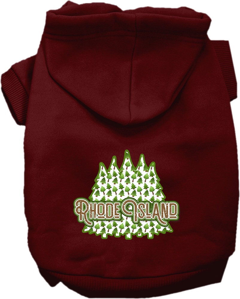 A cozy screen printed hoodie for medium to large pets featuring a Rhode Island Woodland Trees design, perfect for dogs and cats.