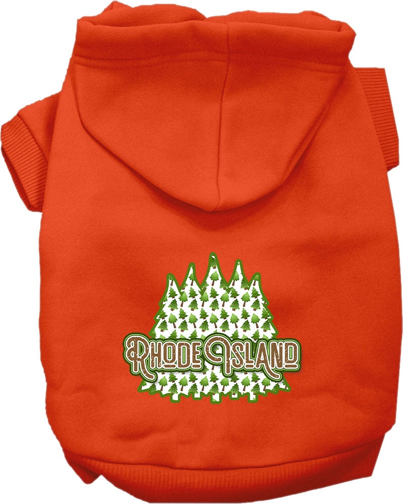 A cozy screen printed hoodie for medium to large pets featuring a Rhode Island Woodland Trees design, perfect for dogs and cats.
