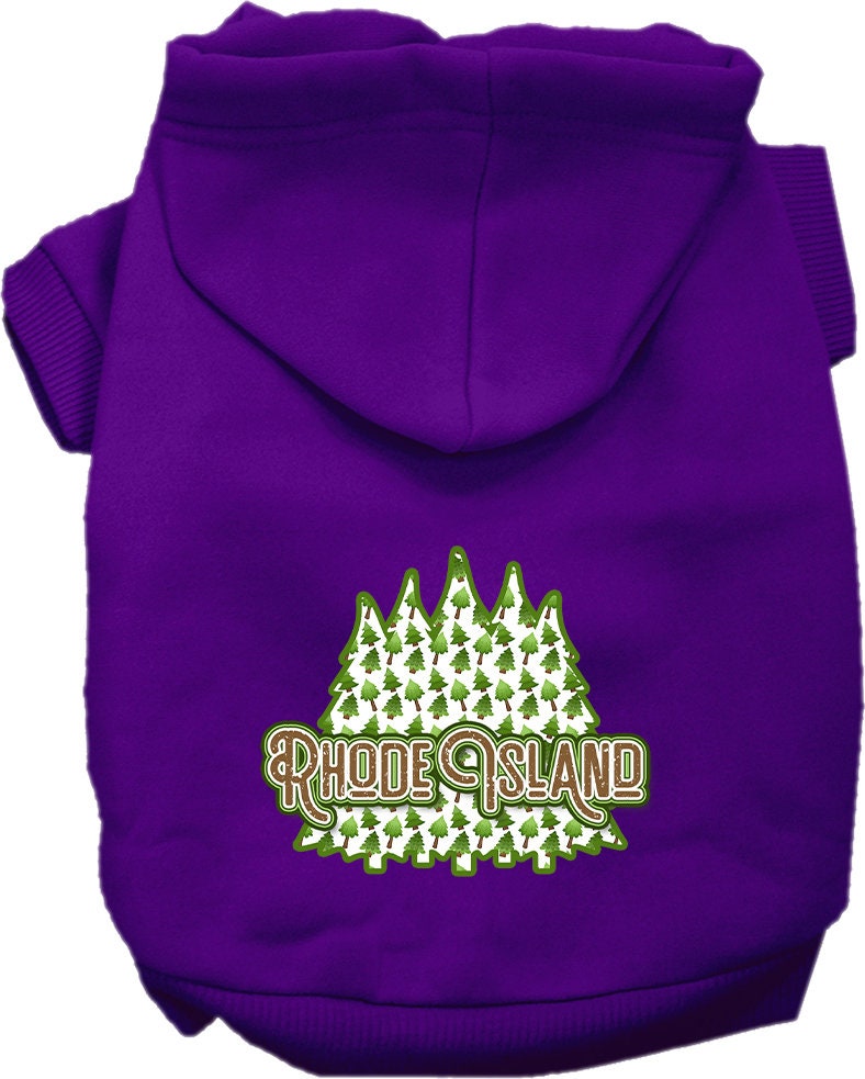 A cozy screen printed hoodie for medium to large pets featuring a Rhode Island Woodland Trees design, perfect for dogs and cats.