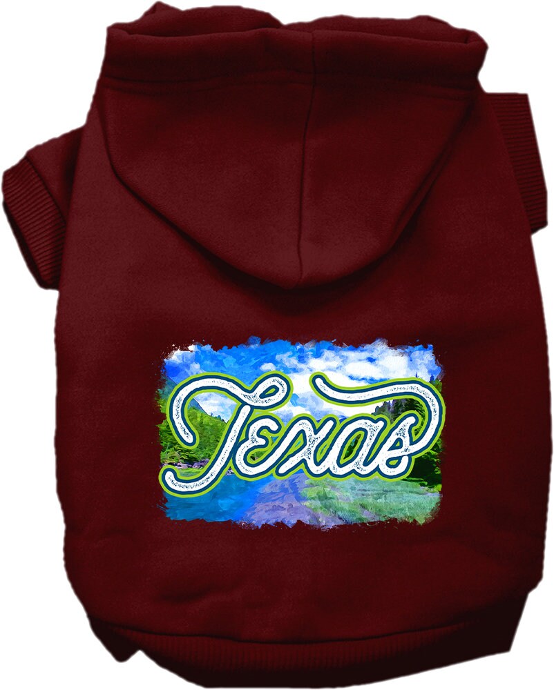 A cozy screen printed hoodie for medium to large pets, featuring a vibrant Texas Summer design, perfect for dogs and cats.