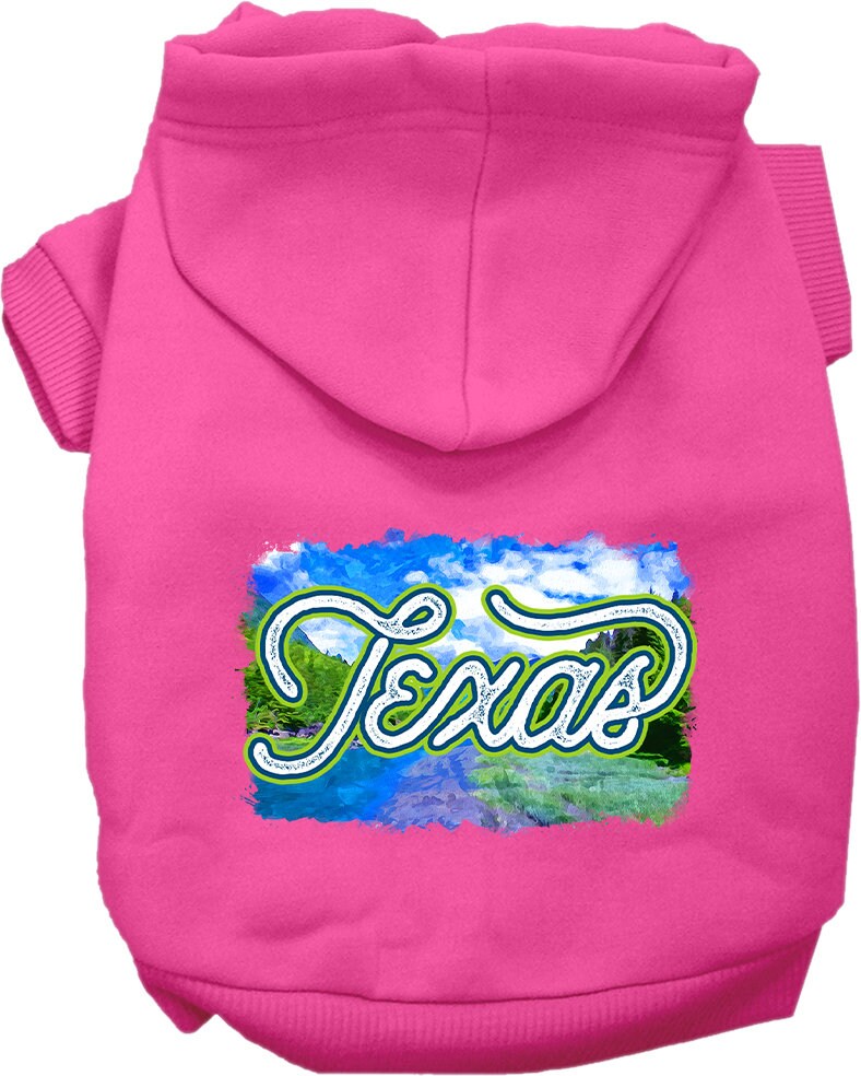 A cozy screen printed hoodie for medium to large pets, featuring a vibrant Texas Summer design, perfect for dogs and cats.