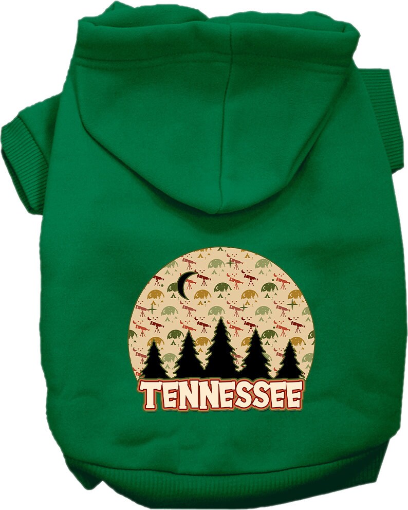 A cozy screen printed hoodie for medium to large pets, featuring a 'Tennessee Under The Stars' design, showcasing its soft fabric and durable stitching.