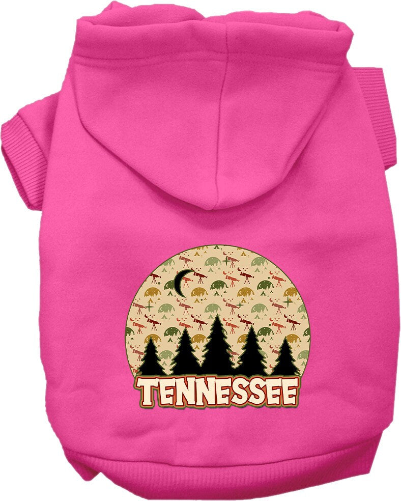 A cozy screen printed hoodie for medium to large pets, featuring a 'Tennessee Under The Stars' design, showcasing its soft fabric and durable stitching.