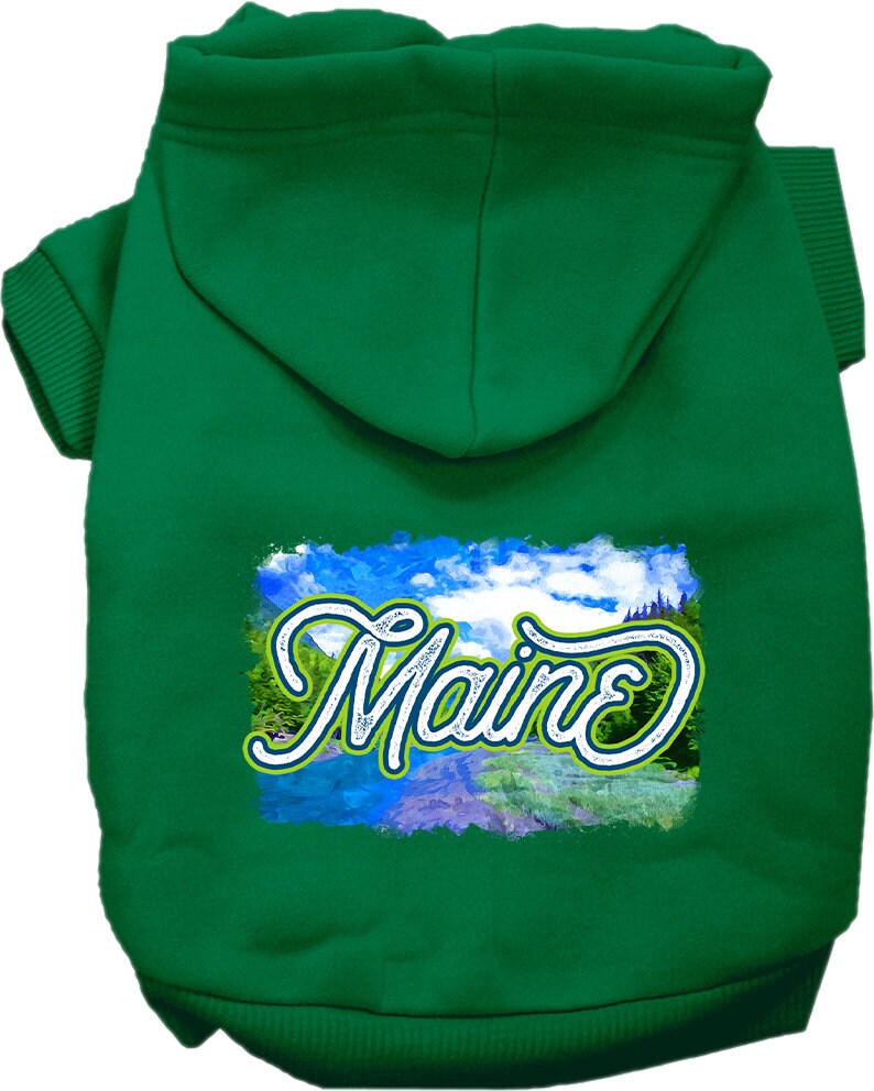 A cozy screen printed hoodie for medium to large pets, featuring a vibrant 'Maine Summer' design, perfect for dogs and cats.