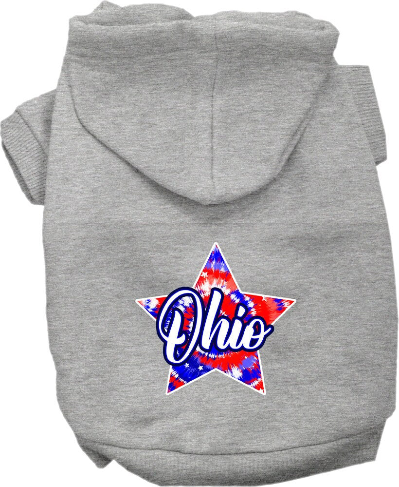 Ohio Patriotic Tie Dye hoodie for medium to large pets, showcasing vibrant colors and a comfortable fit.