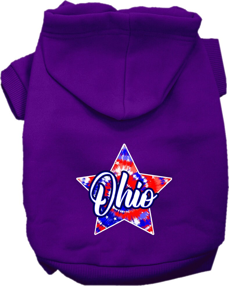 Ohio Patriotic Tie Dye hoodie for medium to large pets, showcasing vibrant colors and a comfortable fit.