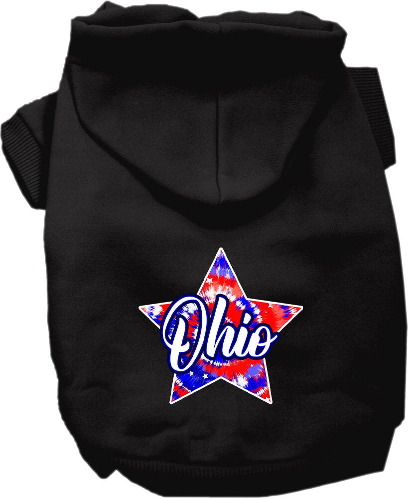 Ohio Patriotic Tie Dye hoodie for medium to large pets, showcasing vibrant colors and a comfortable fit.