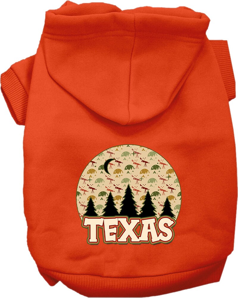 A cozy screen printed hoodie for medium to large pets featuring a 'Texas Under The Stars' design, showcasing its soft fabric and durable stitching.