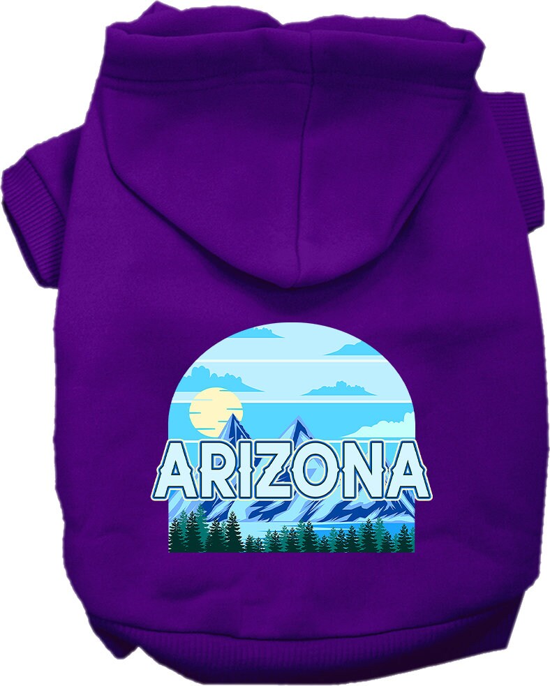 A medium to large pet wearing a stylish screen printed hoodie with the 'Arizona Trailblazer' design, showcasing comfort and durability.