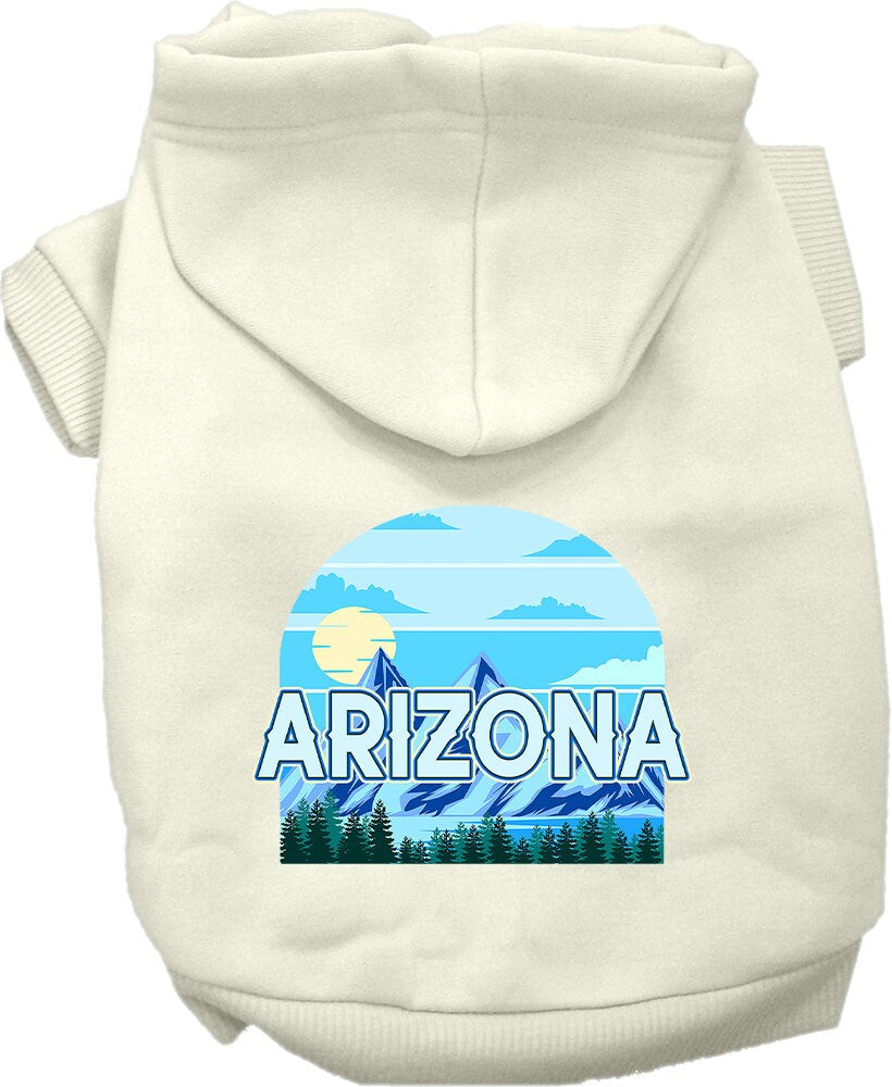 A medium to large pet wearing a stylish screen printed hoodie with the 'Arizona Trailblazer' design, showcasing comfort and durability.