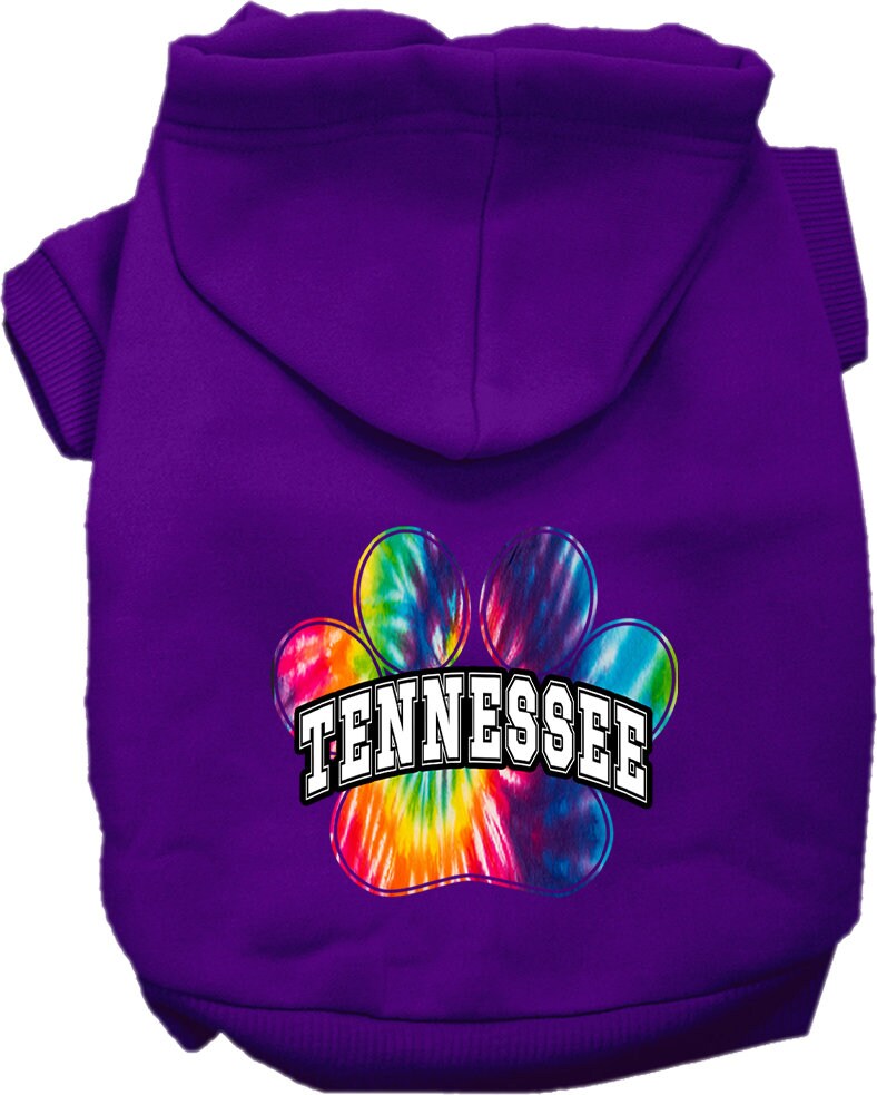 A vibrant Tennessee Bright Tie Dye hoodie designed for medium to large dogs and cats, showcasing its soft fabric and durable stitching.