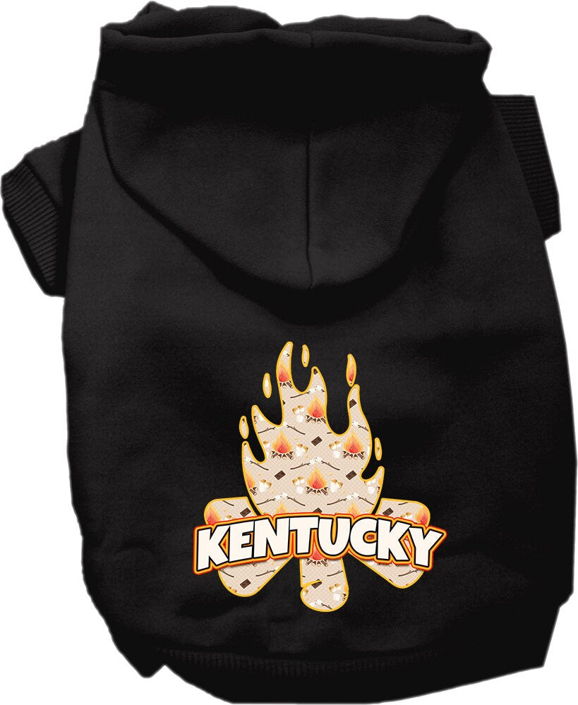 A cozy screen printed hoodie for medium to large pets, featuring a 'Kentucky Around The Campfire' design, perfect for dogs and cats.