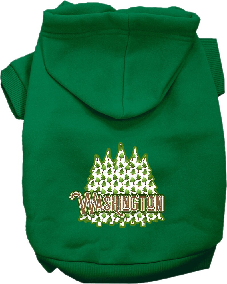 A cozy screen printed hoodie for medium to large pets featuring a Washington Woodland Trees design, perfect for dogs and cats.