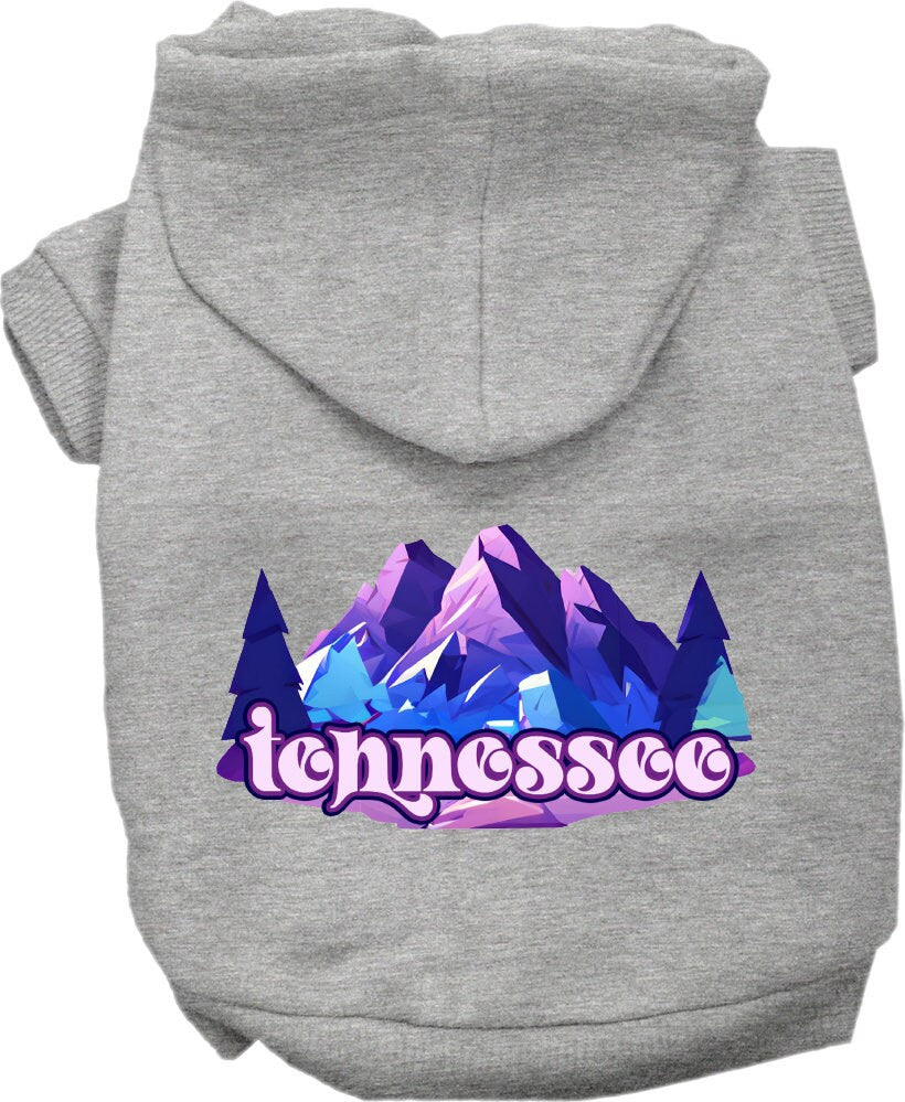 A cozy screen printed hoodie for medium to large pets featuring the 'Tennessee Alpine Pawscape' design, showcasing its soft fabric and durable stitching.
