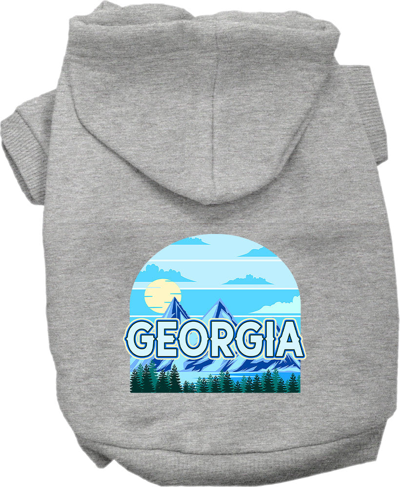 A medium to large pet wearing a stylish screen printed hoodie with the 'Georgia Trailblazer' design, showcasing comfort and durability.