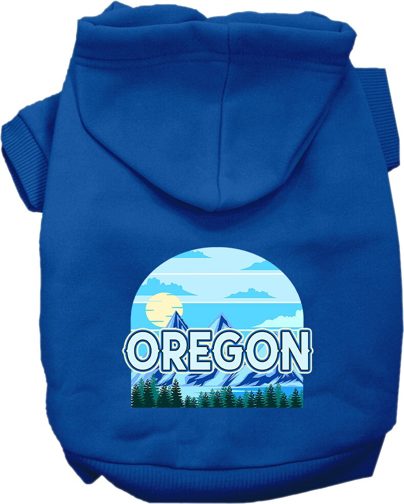 A cozy screen printed hoodie for medium to large pets, featuring the 'Oregon Trailblazer' design, showcasing its soft fabric and durable stitching.