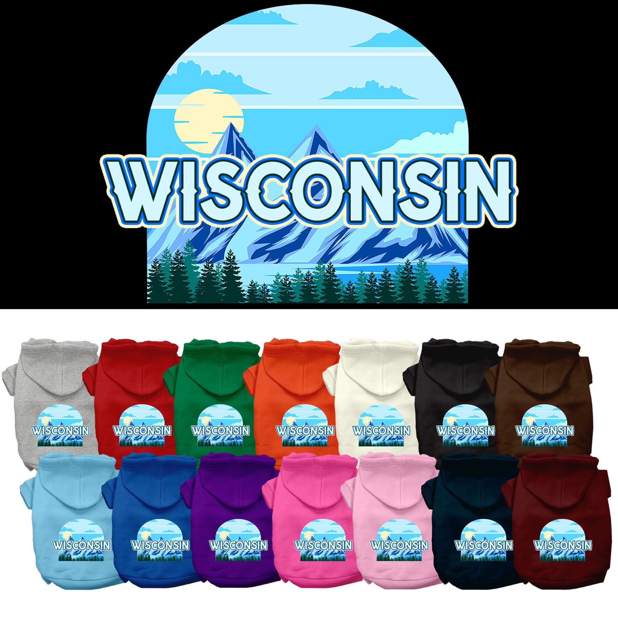 A cozy screen printed hoodie for medium to large dogs and cats, featuring the 'Wisconsin Trailblazer' design, showcasing its soft fabric and durable stitching.