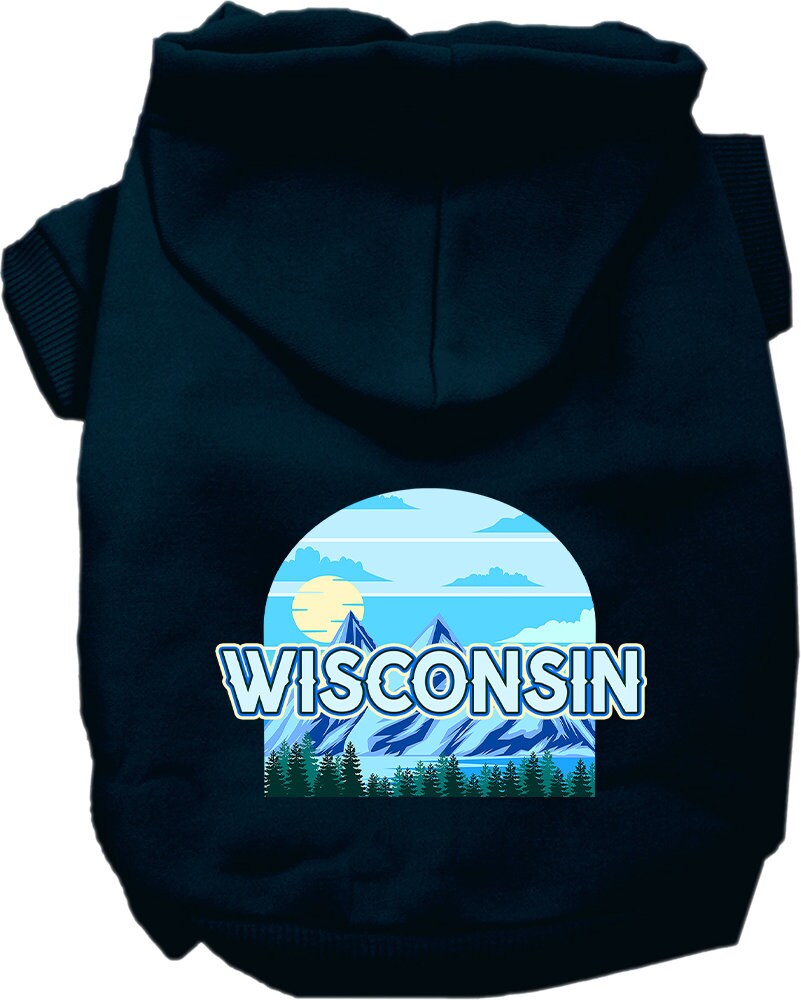 A cozy screen printed hoodie for medium to large dogs and cats, featuring the 'Wisconsin Trailblazer' design, showcasing its soft fabric and durable stitching.