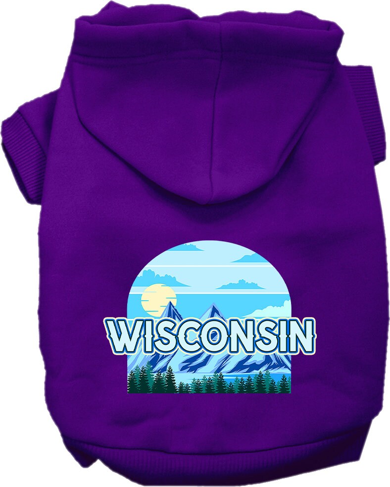 A cozy screen printed hoodie for medium to large dogs and cats, featuring the 'Wisconsin Trailblazer' design, showcasing its soft fabric and durable stitching.