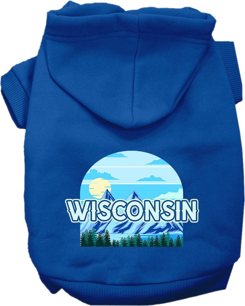 A cozy screen printed hoodie for medium to large dogs and cats, featuring the 'Wisconsin Trailblazer' design, showcasing its soft fabric and durable stitching.