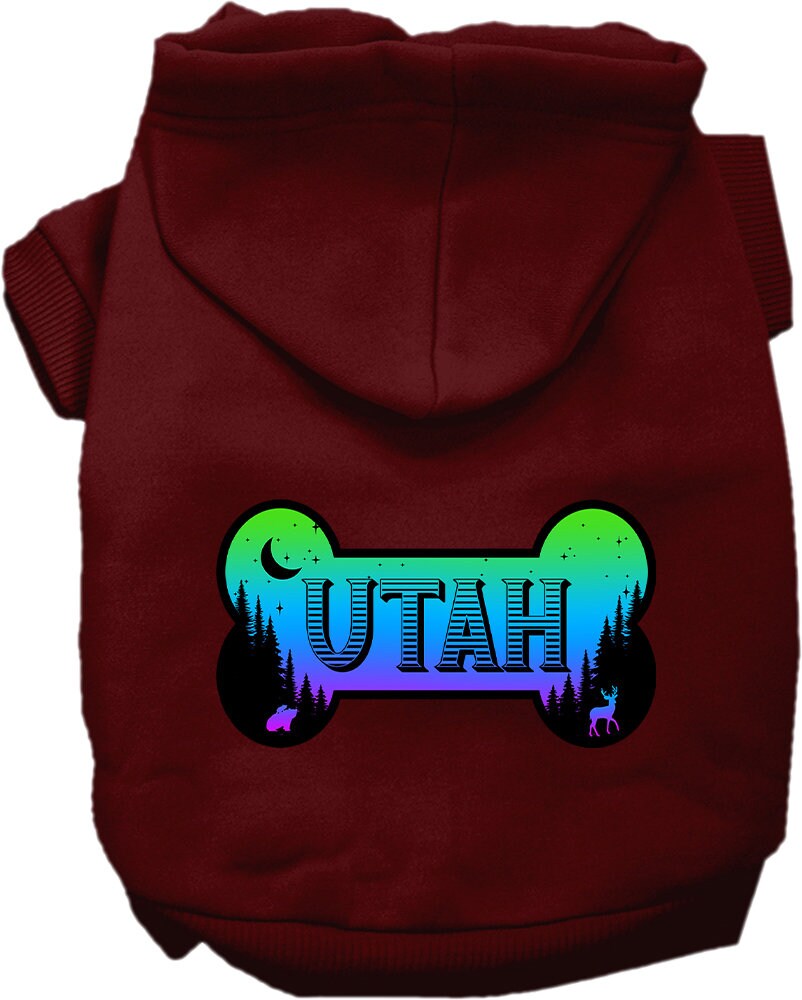 A cozy screen printed hoodie for medium to large pets, featuring the 'Utah Mountain Shades' design, perfect for chilly weather.
