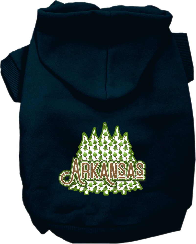 A cozy screen printed hoodie for medium to large pets featuring Arkansas Woodland Trees design, showcasing its soft fabric and durable stitching.