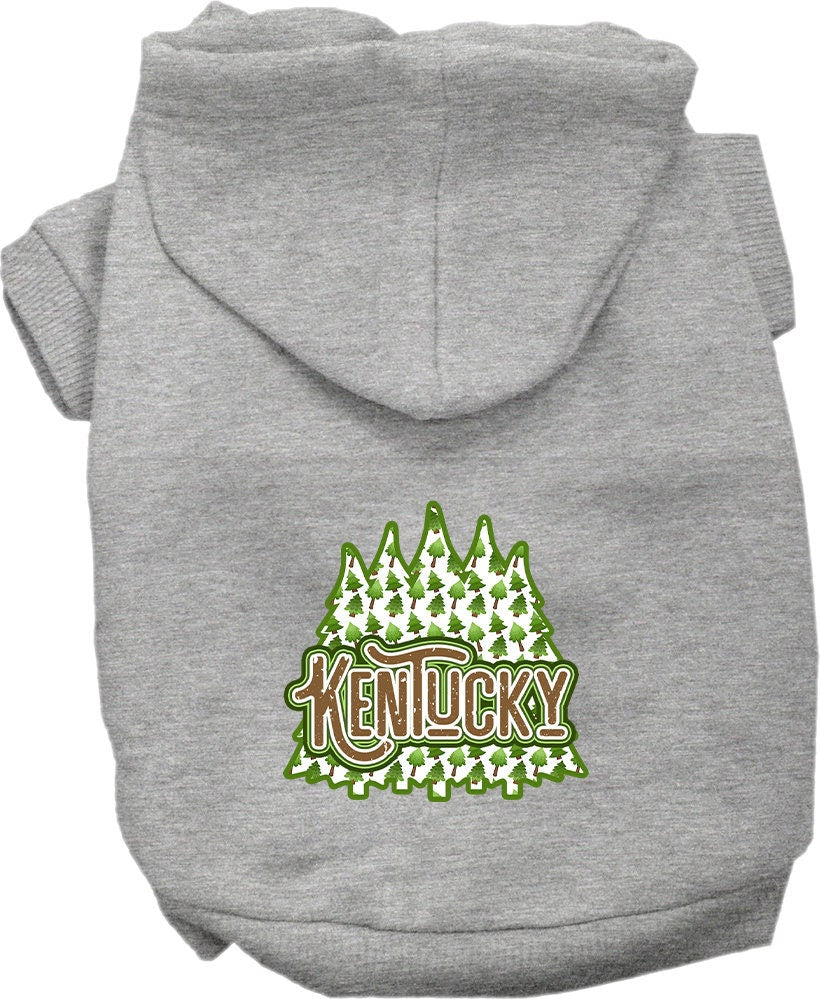 A cozy screen printed hoodie for medium to large pets featuring a Kentucky Woodland Trees design, perfect for dogs and cats.