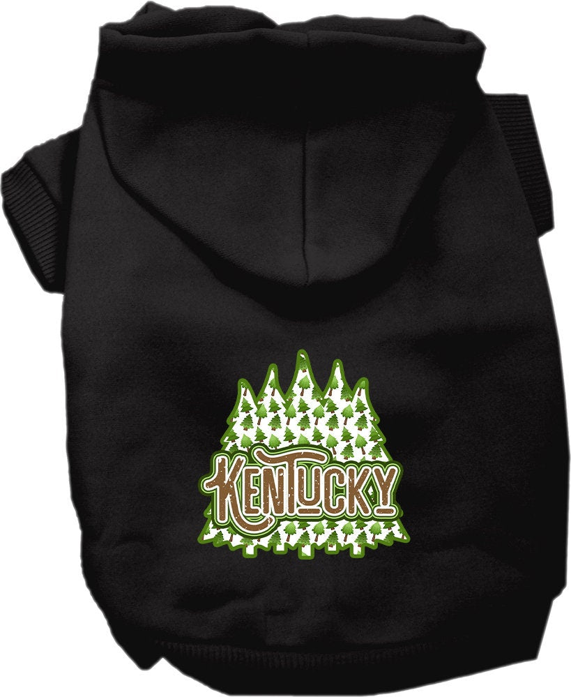 A cozy screen printed hoodie for medium to large pets featuring a Kentucky Woodland Trees design, perfect for dogs and cats.