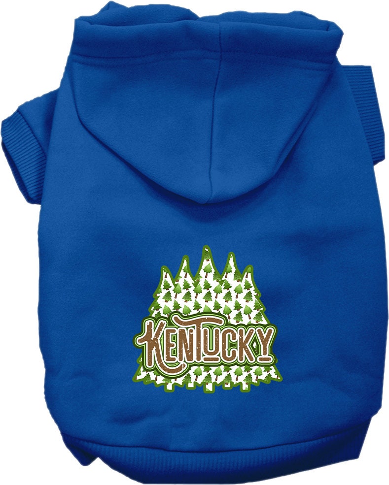 A cozy screen printed hoodie for medium to large pets featuring a Kentucky Woodland Trees design, perfect for dogs and cats.