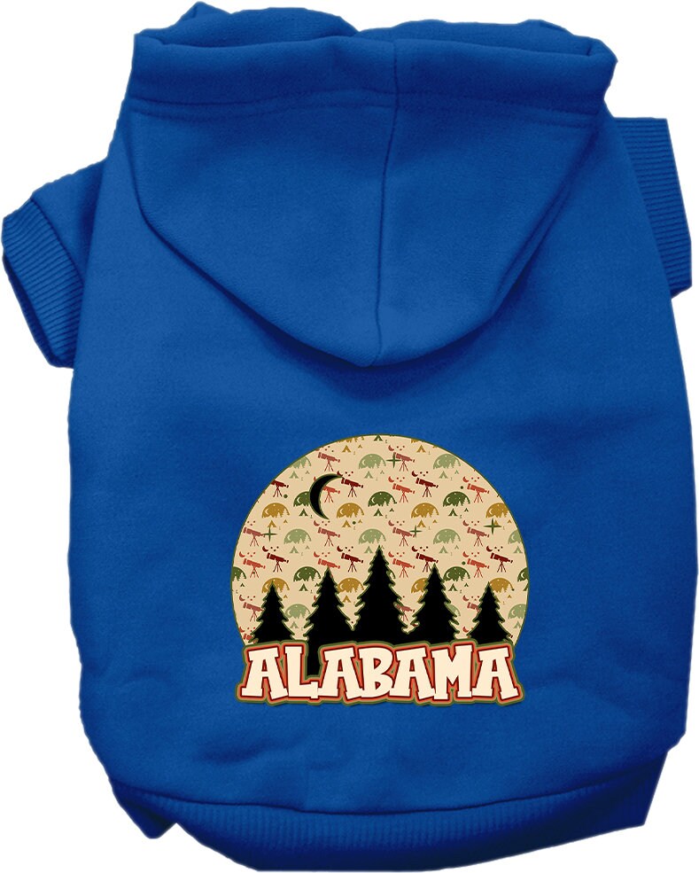 A cozy screen printed hoodie for medium to large pets, featuring a charming 'Alabama Under The Stars' design, perfect for dogs and cats.