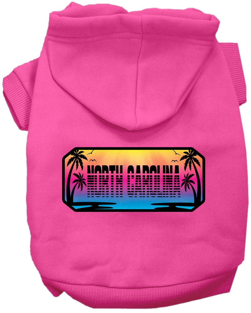 A soft and warm screen printed hoodie for medium to large pets, featuring a unique 'North Carolina Beach Shades' design.