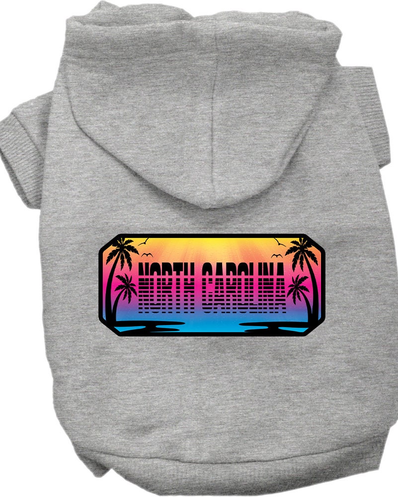 A soft and warm screen printed hoodie for medium to large pets, featuring a unique 'North Carolina Beach Shades' design.
