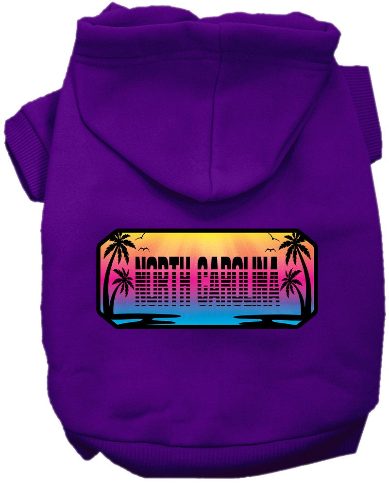 A soft and warm screen printed hoodie for medium to large pets, featuring a unique 'North Carolina Beach Shades' design.